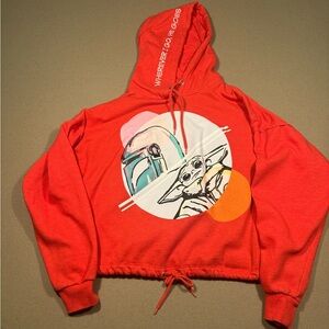 Ladies size medium, hooded red sweatshirt, Yoda wherever he goes, I go